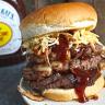 BBQ Brisket Double Cheeseburger with Onion Straws and Slaw - Sweet Baby Ray's